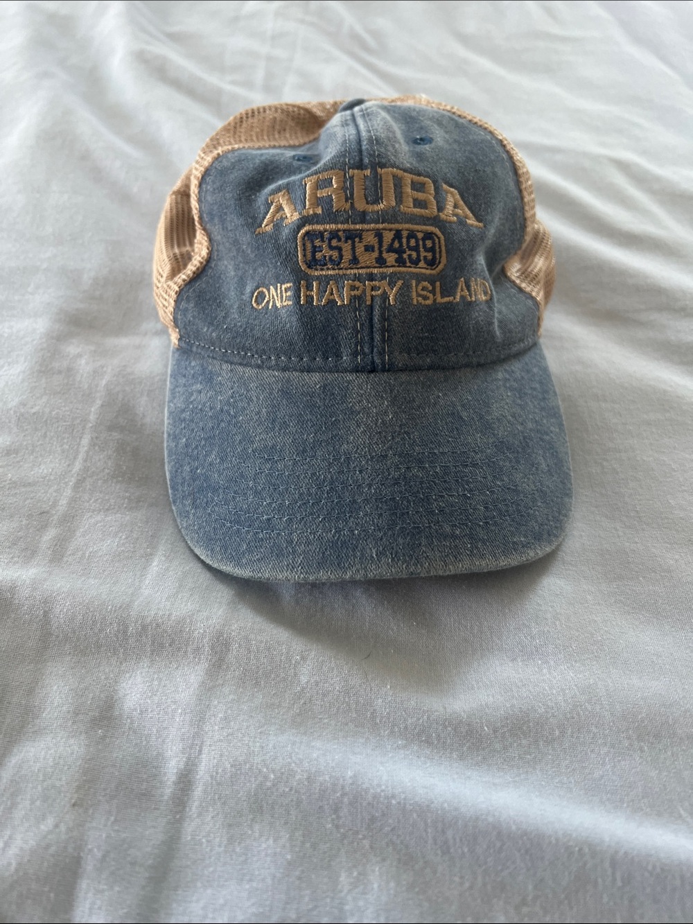 Aruba Embroidered Blue and Tan Cap - One Happy Island-hat